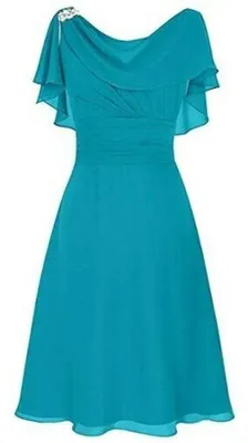 Image de Robe cocktail pour femmes - Manches courtes avec volants - Bleue
