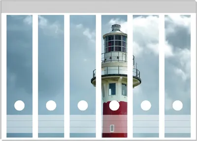 Produktbild von Wallario Ordnerrücken Sticker, selbstklebend für breite Ordner, 6 Stück, Motiv Leuchtturm am Strand