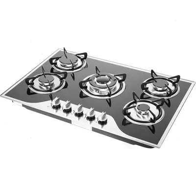 Produktbild von Gaskochfeld 7500 W - Einbau Gaskochfeld 5 Brenner - Wokbrenner - LPG/Erdgas umrüstbar - Energiesparend - Sicherheitszündung