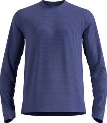 Dunkelblaues Langarmshirt mit feiner horizontaler Struktur und Rundhalsausschnitt