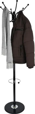 Produktbild von Relaxdays Garderobenständer mit Schirmständer, 16 Haken, H x D: 176,5 x 36,5 cm, Marmorfuß, Standgarderobe, schwarz