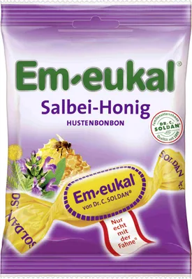 Obrázek produktu pro Em eukal šalvějový med jednotlivě balené bylinné pastilky proti kašli 75g
