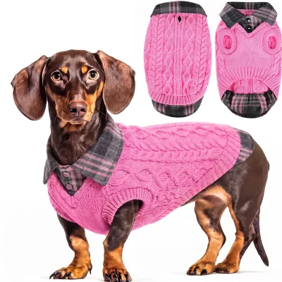 Immagine prodotto di Maglione caldo per cani con colletto - Rosa