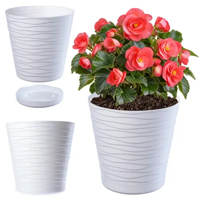Image de KADAX Pot de fleurs avec soucoupe "Greve", pot de fleurs, pot de plantes en plastique, cache-pot, rond, 13 cm, blanc