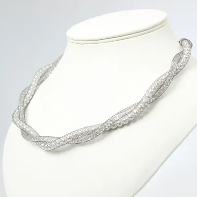 Produktbild von Halskette Netzschlauch Strass und Perlen Kette Silber
