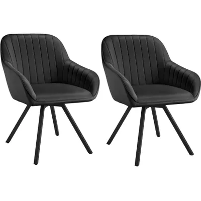 Image de Chaise pivotante avec accoudoirs Snug en velours, rembourrée - noir, Lot de 2