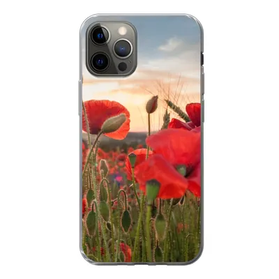 Produktbild von MuchoWow® Handyhülle Schutzhülle Hülle für iPhone 13 Pro Sonnenuntergang hinter den schönen Mohnblumen Silikon Softcase Handy Hülle - Handy-Tasche