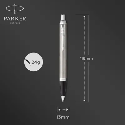 Zdjęcie produktu dla Parker IM biros | stal nierdzewna z chromowanymi wykończeniami | średnia końcówka z niebieskim tuszem | pudełko upominkowe | pudełko upominkowe