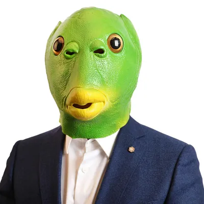 Vismasker aus Latex, Vollkopf, grün, realistisch, für Halloween