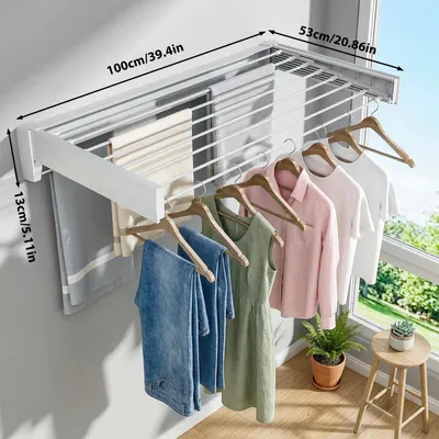 Zdjęcie produktu dla Suszarka do ubrań montowana na ścianie, wysuwana - Stojak na pranie składany - 100 cm - Aluminium - Odporna na korozję - Oszczędza miejsce - Do użytku wewnątrz i na zewnątrz