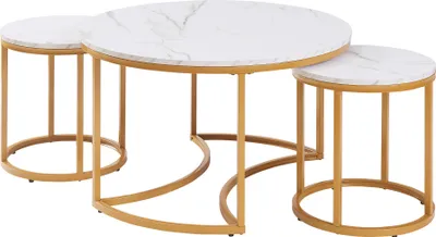 Produktbild von Couchtisch ’Christchurch’ 3er Set Satztisch Metallgestell Marmoroptik, Weiß/Gold
