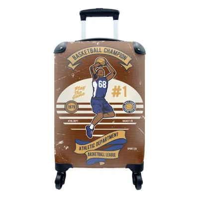 Produktbild von MuchoWow® Koffer Handgepäck Trolley Rollkoffer Kleine Reisekoffer mit 4 Rollen - Mancave - Basketball - Vintage - Zitate - Cabin Size < 55x40x23 cm & 55x40x20 cm - Fotokoffer - Kabinenkoffer - Boardgepäck - Reise-Box - Reisekoffer - Reisegepäck - Koffer mit Bild - Trolley für Kinder