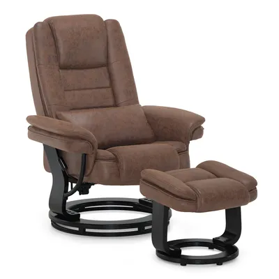Produktbild von M MCombo Relaxsessel mit Liegefunktion, Lesesessel, 360° Drehbarer Fernsehsessel, mit Hocker, mit Kissen & Seitentasche, 9099 (Braun-Mikrofaser)