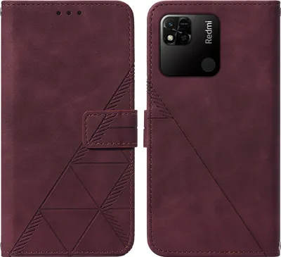 Produktbild von Redmi 10A Hülle, Schlank Prägung Flip Leder Kartenfächer Schutzhülle mit Ständer für Xiaomi Redmi 10A Rot