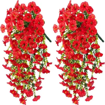 Image de Plante grimpante artificielle - Lot de 2 - 75 cm - Lierre artificiel - Résistant aux UV - Plante artificielle pour véranda, terrasse, balcon - Rouge vif