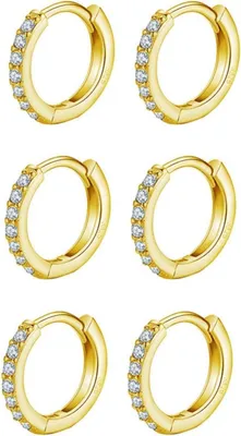 Image de 925 Sterling Silver clou d'oreille doré avec zirconia-10mm