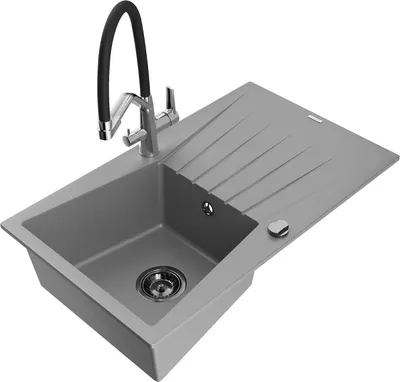 Produktbild von Mexen Cesar 1 Becken-Granitspüle mit Abtropffläche und Mischbatterie Duo, Grau - 6514-71-671701-07-B