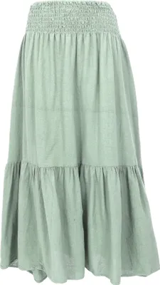 Produktbild von Boho Stufenrock, Maxirock, Weiter Sommerrock - Salbei, Damen, Grün, Baumwolle, Größe: S