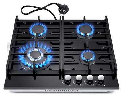 Gaskochfeld 60 cm, 4 Brenner, 3400 W, schwarz