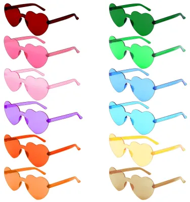 Produktbild von EOGRFW 12 Paar Herz Sonnenbrille,12 Farben Herzbrille Randlose,Sonnenbrille Herz