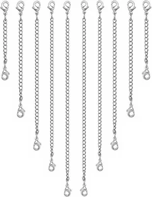 Image de Chaîne d'extension en acier inoxydable, 10 maillons, couleur argent, pour la fabrication de bijoux