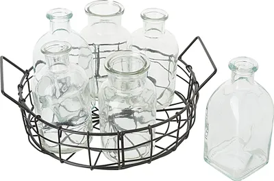 Produktbild von Metall Drahtkorb für 6 Glasflaschen, 25,5 cm Durchmesser, 13,5 cm Höhe, Bastelkorb
