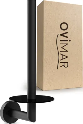 Produktbild von ovimar Ersatzrollenhalter Runde zum Bohren | schwarz | aus Edelstahl und Glas | WC-Rollen Aufbewahrung zur Wandbefestigung mit Bohren selbstklebend bis zu 2 Rollen WC Papier | Haushaltsrollenhalter