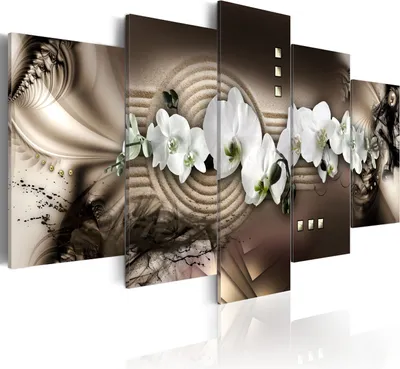 Produktbild von Leinwandbilder Blumen 200x100 cm Vlies Leinwandbild 5 tlg Kunstdruck modern Wandbilder XXL Wanddekoration Design Wand Bild - Orchidee Sand Abstrakt Perlen 030110-9