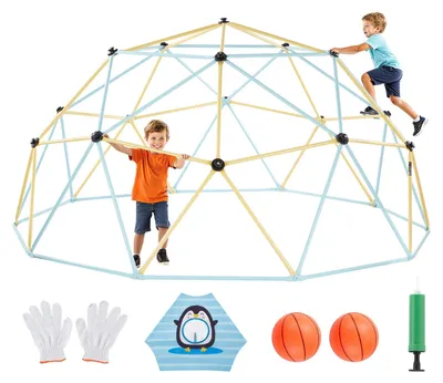 Produktbild von VEVOR Kletterdome, 305cm geometrischer Kletterdome, 453kg belastbarer Dschungelspielplatz mit 2 Basketballen & Oktopusnetz, einfach zu montierendes Outdoor-Klettergerät für Kinder von 3 bis 10 Jahren, 305 cm, Basketball+Luftpumpe+Oktopusnetz