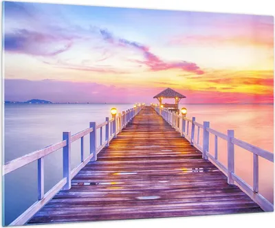 Produktbild von Bilder auf glas - Sonnenuntergang Wasser Brücke Horizont - 100x70cm - Glasbilder - Wandbilder - Kunstdruck - Wanddekoration aus Glas - Glas Bilder - Wandbild auf Glas - GAA100x70-2515