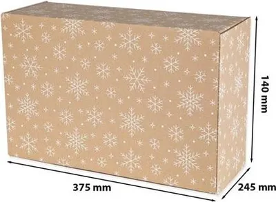 Zdjęcie produktu dla Pudełko Składane Świąteczne Na Prezent 375x245x140mm(zewn.) brąz +śnieżki F421
