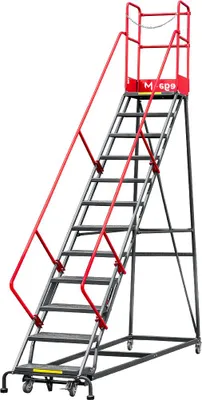 Zdjęcie produktu dla Drabina magazynowa podest przejezdna stalowa z platformą Mega-M 12 stopni 306cm