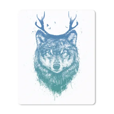 Produktbild von MuchoWow® Mauspad Mousepad Wolf - Geweih - Weiß - Tiere 19x23 cm - Mousepads - Maus Mat - Pad - Mausunterlage - Mauspads - Spielen