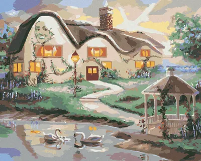 Produktbild von Zuty - Malen nach Zahlen - SCHWÄNE AUF DEM SEE UND HAUS MIT PAVILLON (D. RUSTY RUST), 40x50 cm, ohne Keilrahmen
