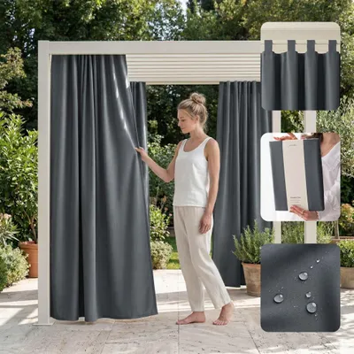 Image de Rideau d'extérieur, gris foncé, 155 x 220 cm, résistant aux intempéries, écran de protection pour le jardin