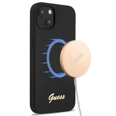 Image de Guess Guhmp13Mlslmgbk Iphone 13 / 14 /6.1 Black/Czarny Hardcase Silicone Script Gold Logo Magsafe