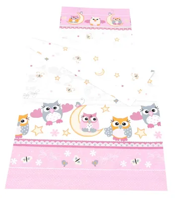 Produktbild von BABYLUX Kinderbettwäsche 2 Tlg. 100 x 135cm aus Baumwolle Bettwäsche Bettbezug Bezug 2 Tlg. für Babybett Babybettwäsche 56. Eule Rosa
