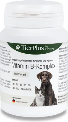 Produktbild von EXVital Tierplus Vitamin B Komplex für Hunde & Katzen- B1, B2, B3, B5, B6, B9, B12, K3, 120 Tabletten