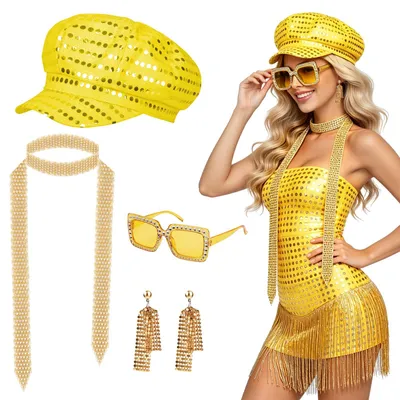 5-teiliges Disco-Accessoire-Set für Damen, 70er Jahre Stil