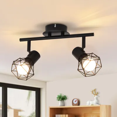 Produktbild von ZMH Deckenstrahler Schwarz 2 Flammig Wandspot Wandstrahler E14 Vintage Verstellbare 350° Retor Metall Lampeschirm Eckig für Wohnzimmer Flur Schlafzimmer