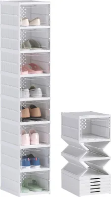 Produktbild von HOMCOM Schuhboxen Stapelbare, Faltbar 8 Stück Schuh-Organizer mit Türen Weiß