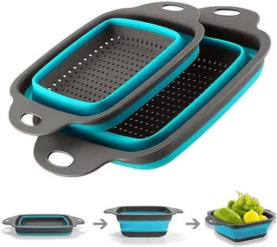 Produktbild von Silikonisches Aufklapp-Set - 2 Stücke - für die Küche - Silikonische Abflusswanne - zum Abtropfen von Pasta, Obst und Gemüse