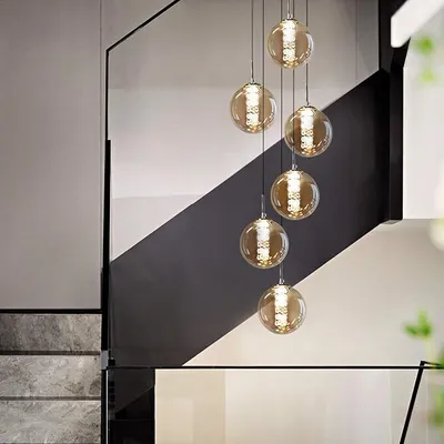 Obrázek produktu pro ZMH Lustr 6 Plamenů Jantarové Závěsné Lampy Skleněná Koule Závěsná Lampa Do Obývacího Pokoje Ložnice Kuchyně Chodba