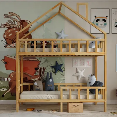 Produktbild von Hochbett Häuschen NIKOLA – Seiteneinstieg mit Leiter – 160x80 cm