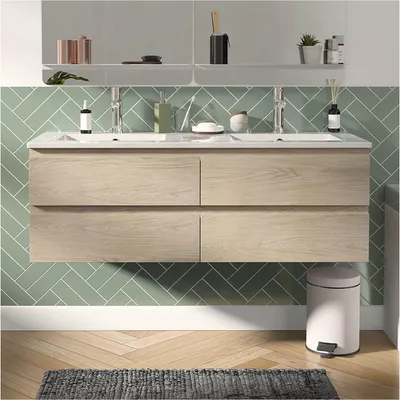 Image de Ensemble double vasque SORRENTO 120cm avec plan céramique et robinets