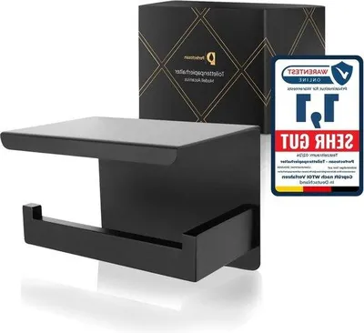 Produktbild von Famanu Toilettenpapierhalter ohne Bohren mit Ablage - Schwarz