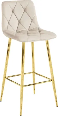 A single beige velvet bar stool with gold legs is shown against a white background.