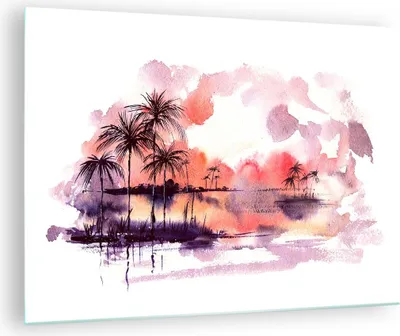 Produktbild von Bilder auf glas - Tropen Palmen Illustration Pflanze - 70x50cm - Glasbilder - Wandbilder - Kunstdruck - zum Aufhängen bereit - Wanddekoration aus Glas - Glas Bilder - Wandbild auf Glas - GAA70x50-2995