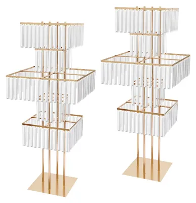 Zdjęcie produktu dla Wazon kryształowy - stojak stołowy, 5-poziomowy - metal żelazny - wysokość 125 cm - do dekoracji stołów i jako element centralny podczas wesel i przyjęć - kolor złoty