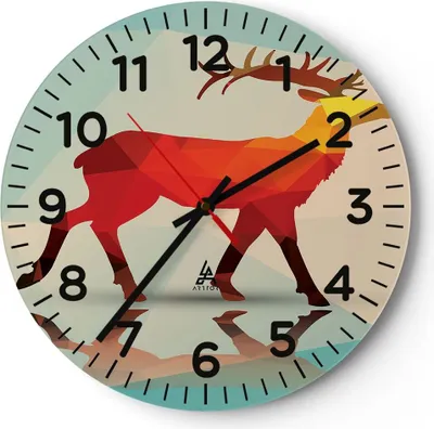 Produktbild von Wanduhr - Rund - Glasuhr - Hirsch Illustration modern Grafik - 30x30cm - Schleichendes Uhrwerk - Lautlos - zum Aufhängen bereit - Dekoration Modern - Wanddekoration aus Glas - C4AR30x30-2811